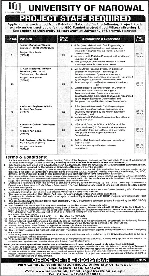 Jobs in University of Narowal